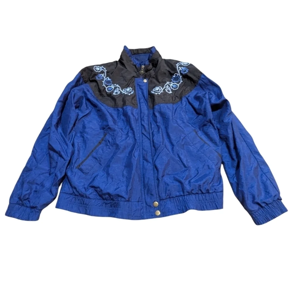 Vintage 80s 90s Lavon Retro Embroidered Windbreaker Jacket Blue XL